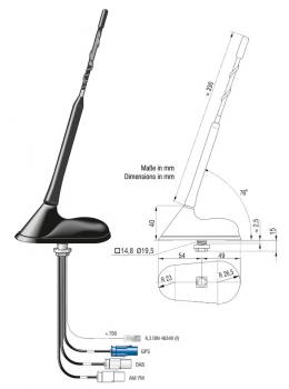 Preview: Kombiflex-Antenne FM/DAB+/GPS inkl. 5M Kabel